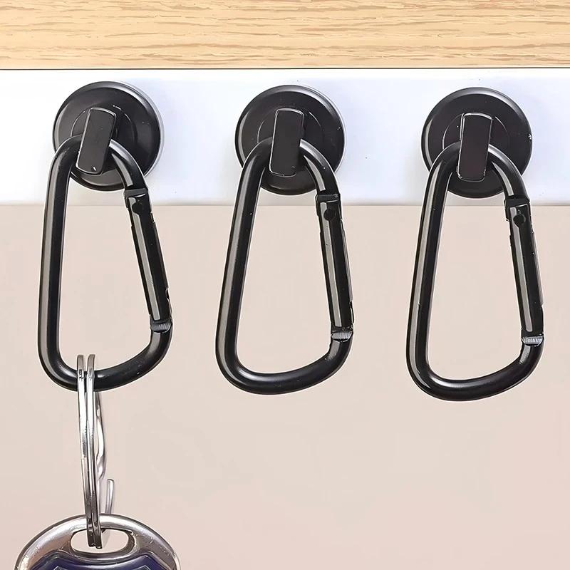 Strong Black Heavy Duty Neodymium Magnetic Hooks with Carabiner for Gym Bag Hanging Locker Storage Outdoor Activity Use