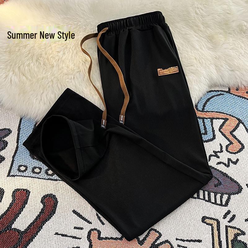 Мужские летние брюки прямого кроя из быстросохнущего шелка Ice Silk — модный повседневный спортивный стиль