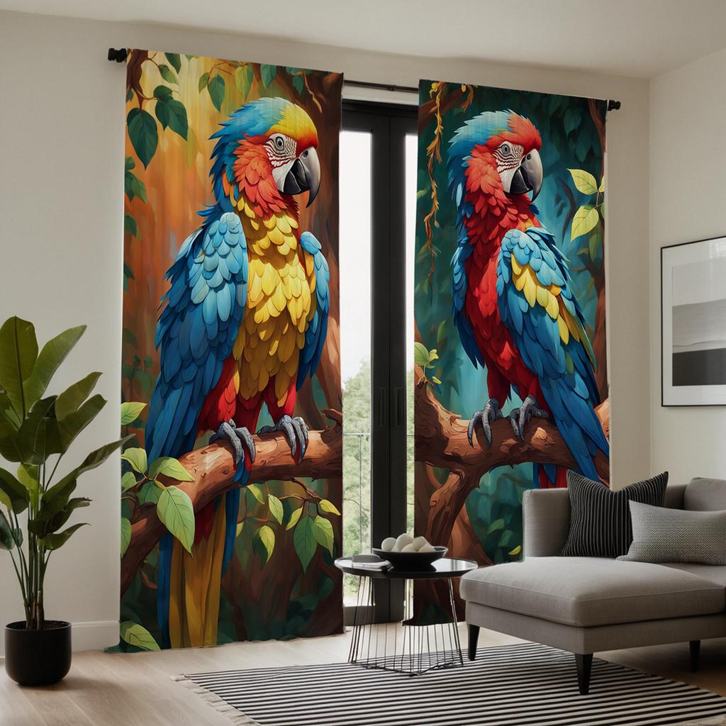 Набор из 2 штор Macaw, серия HD Digital Color, стиль декора дома, для гостиной, спальни, эффект натяжения, штора Sty, полиэстер, идеально для сидения
