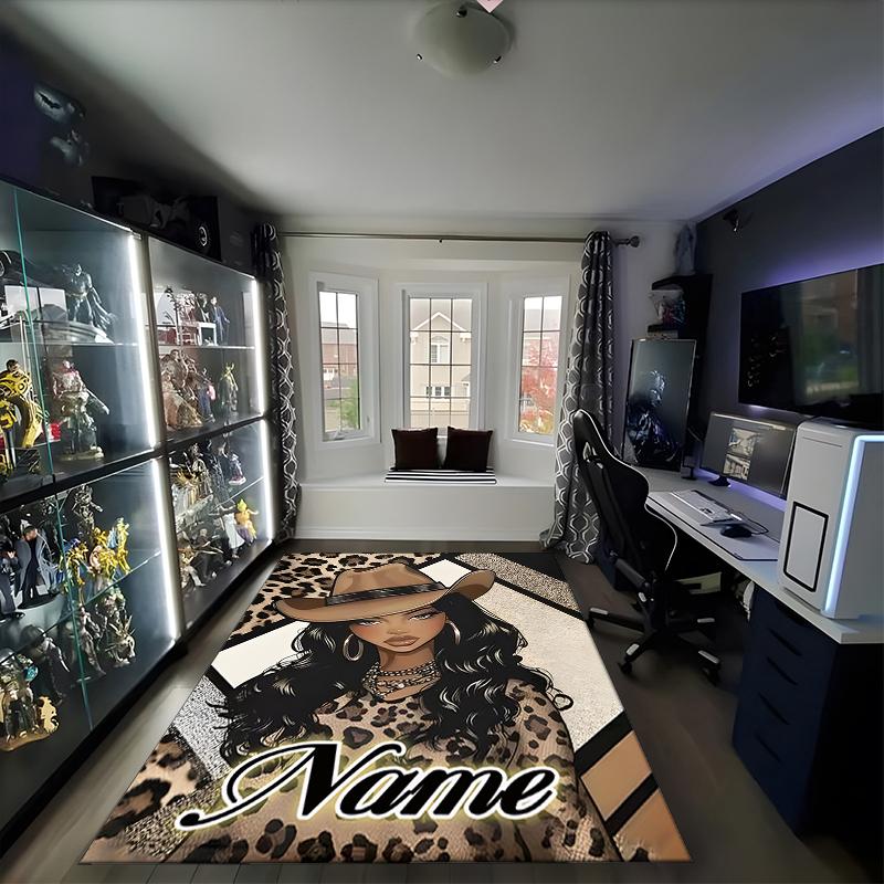 1PC Custom Name Cowgirl Fashion Artwork Theme Floor Mat Ideal for Living Room, Game Rooms, Office, Bedroom,Floor Mat Playful Design