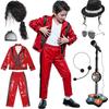 Комплект из кожаной куртки и брюк Michael Red Jackson Хэллоуин Страшная Ночь 80-е Винтажный Поп-певец Костюм для выступления на вечеринке Thriller
