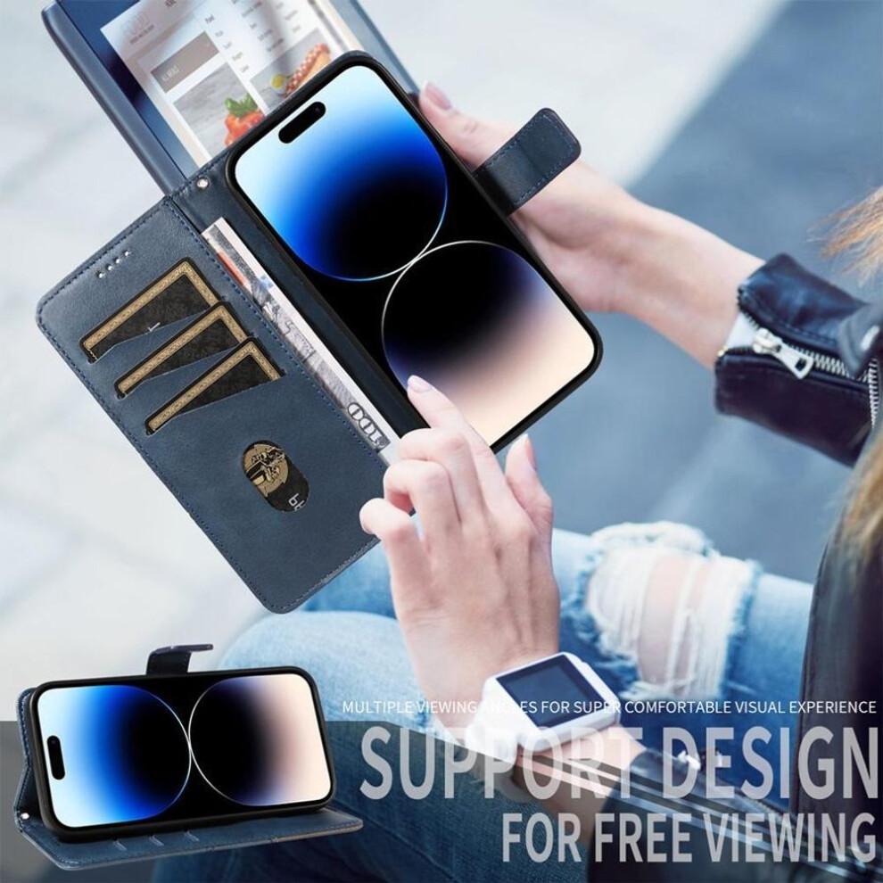 (blue, Samsung S23 Ultra) Oily Premium Pu Leather Phone Case For Samsung Stand Holder Wallet Case With Strap