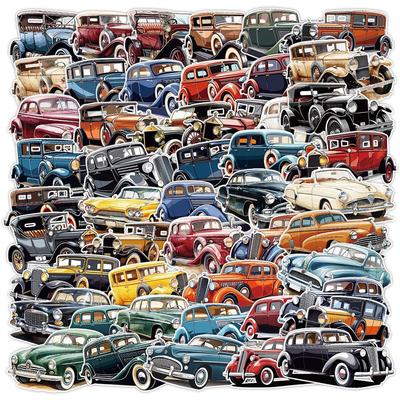 50 Ретро Винтажных Автомобильных Граффити Наклеек: Водонепроницаемые декоративные наклейки для стаканов для воды, компьютеров и скейтбордов.