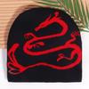 Street Style Knitted Cap With Dragon Animal Pattern For Cold Seasons