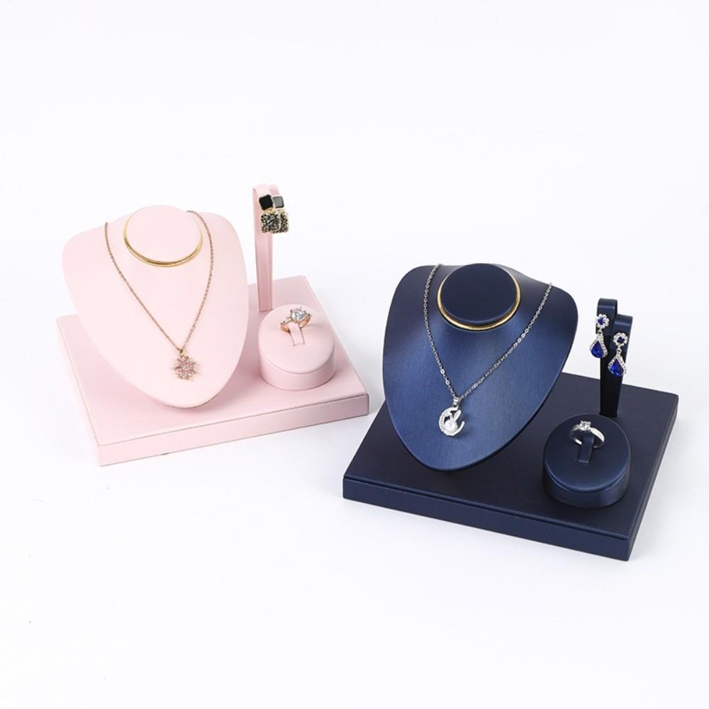 PU Leather Necklace Display Storage Stand Fashion Jewelry Tray with Partitioned Photography