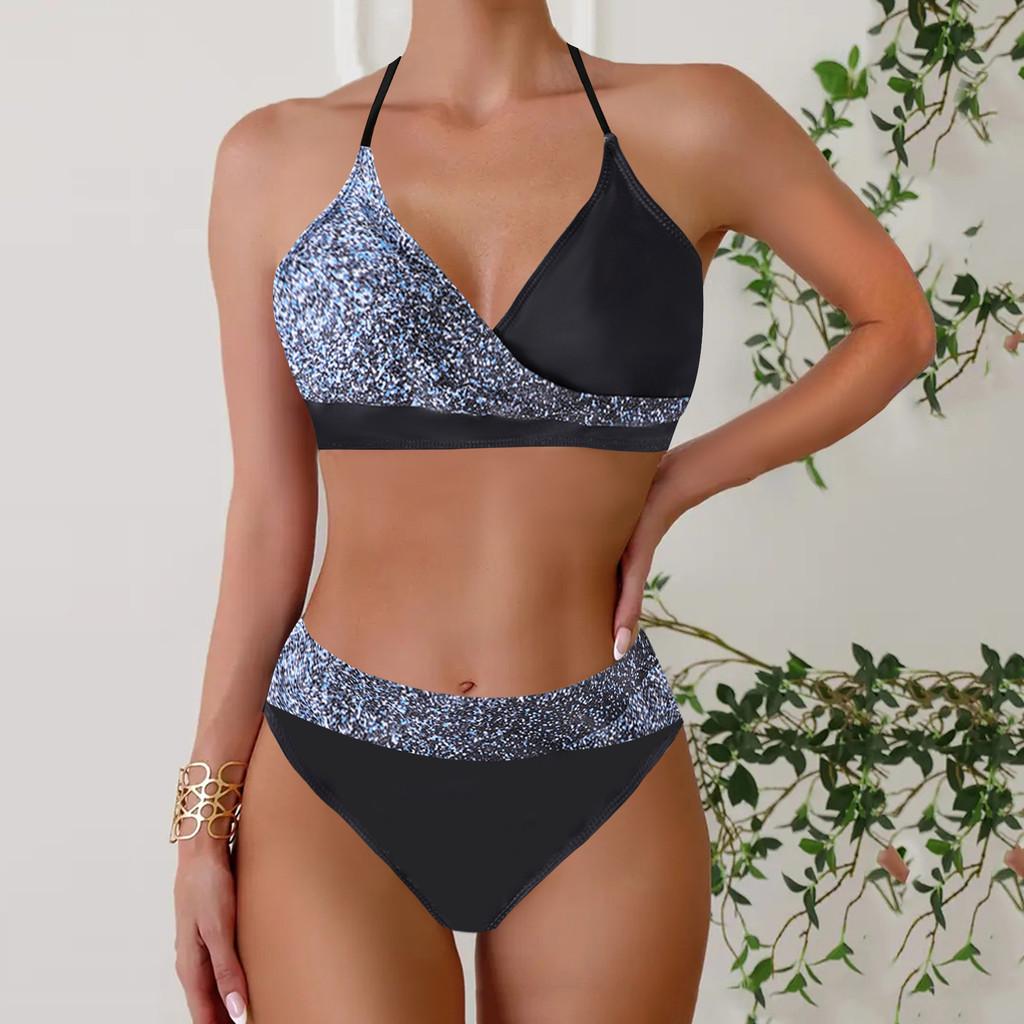 Euro Style Plus Size Bikini Set With Crossed Triangle Top High Waist Swimsuit For Water Sports