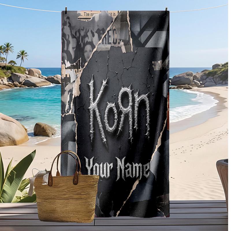 Korn Custom Beach Towel, Print Your Name Text Lightweight Absorbent Towel for Swimming Travel