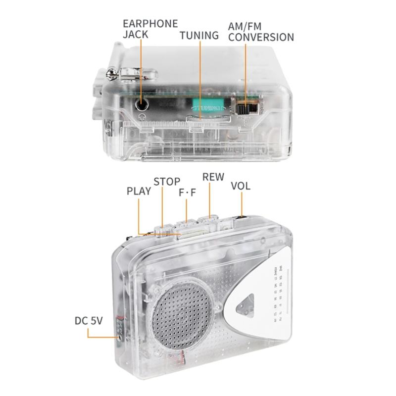 Portable Tape Player Portable n Stereo USB Cassette to MP3 Converter with 3.5mm Socket AM FM Cassette Player