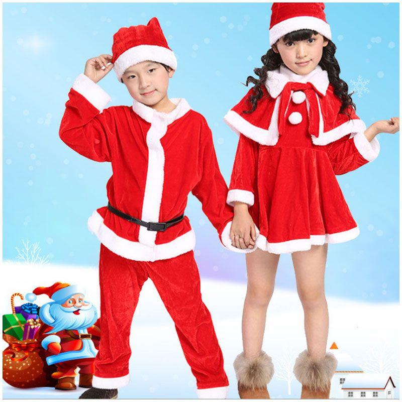 Premium Quality Velvet Kids Santa Claus Costume Red Christmas Outfit For Boys And Girls