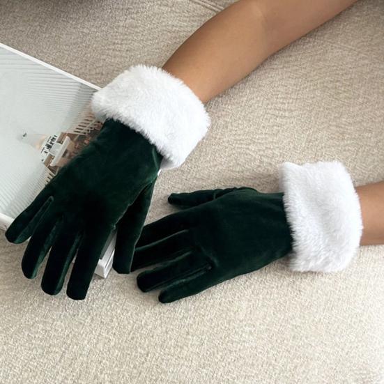 Короткие ретро бархатные перчатки женские оперные перчатки с пушистыми белыми манжетами длиной до запястья перчатки с пальцами для рождественского костюма свадьбы чаепития банкета танцев