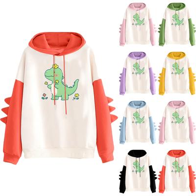 Женское худи с принтом контрастного динозавра, свободное, повседневное