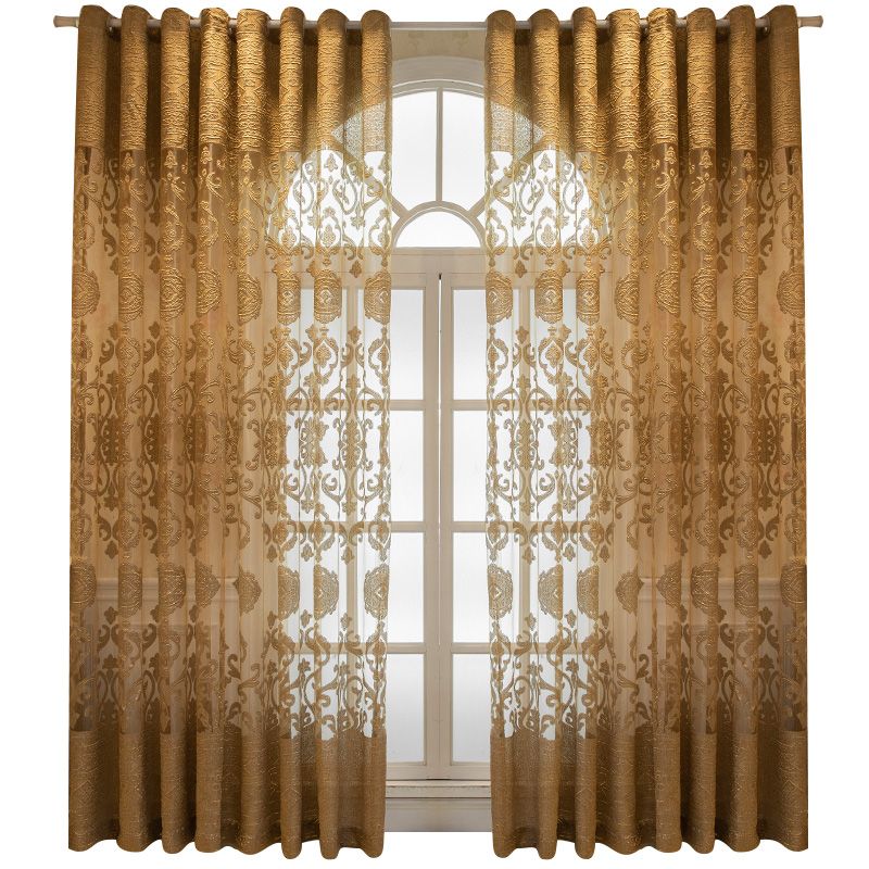 1 шт. европейские жаккардовые прозрачные шторы - роскошные серые тюль с люверсами сверху для гостиной, спальни, раздвижной стеклянной двери и патио