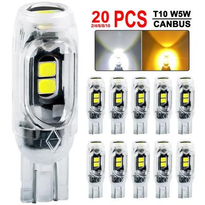 2/10/20 ШТ. Мигающая стробоскопная светодиодная лампа T10 W5W 12V 2835-5SMD 6500K Белый Автомобильный интерьер Купольный Карты Багажник Номерной знак Клиновидная Боковые огни