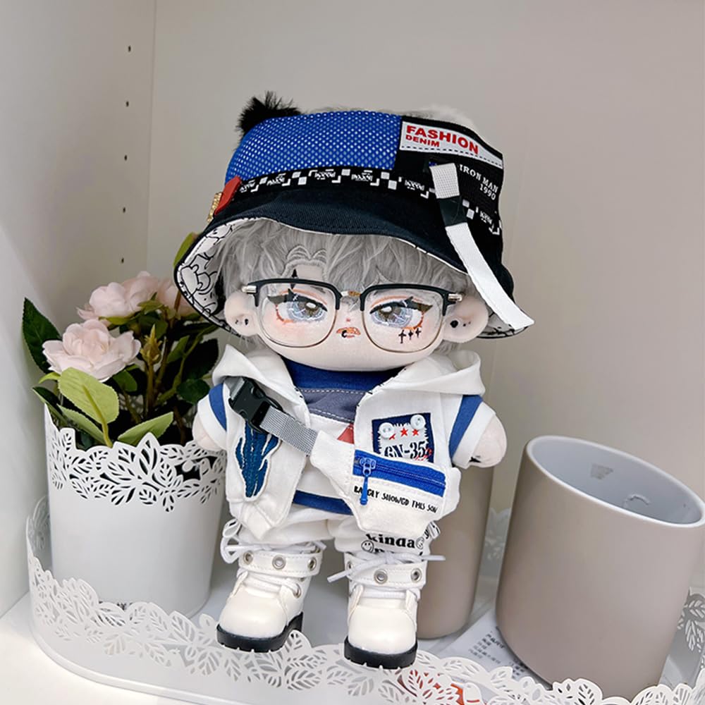Niannyyhouse 15cm Plush White Shark Outfit Set (Includes Empty Top Hat, T-Shirt, Shorts, Hoodie, Backpack, Cotton Doll, Accessories)