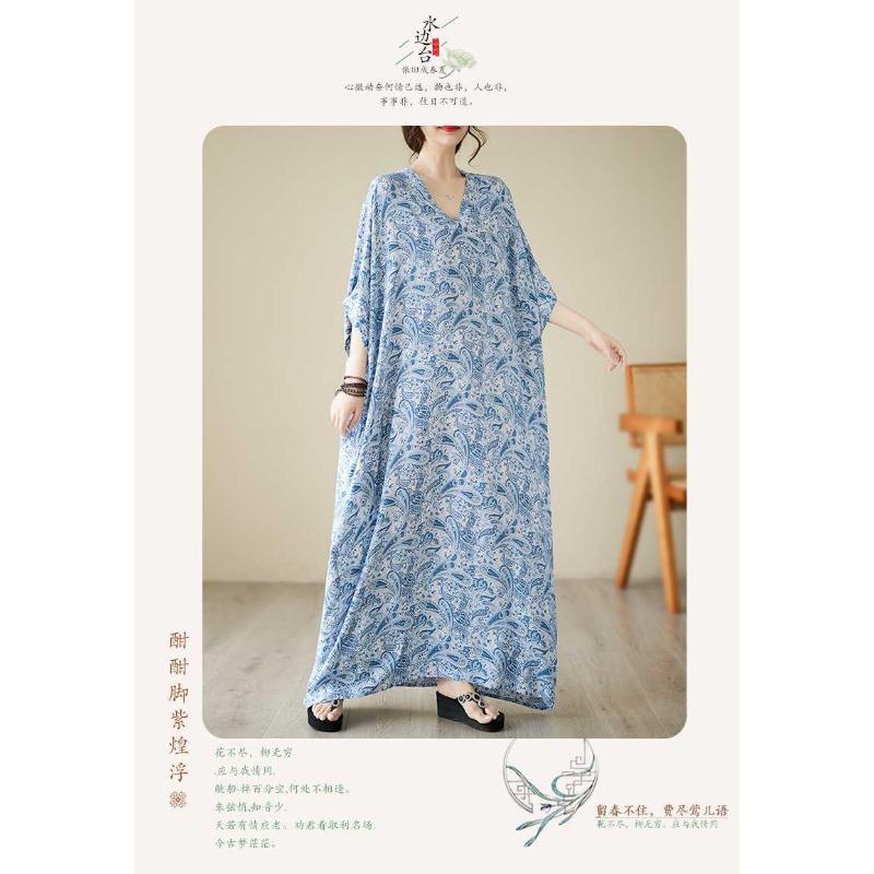 Тонкое платье с V-образным вырезом, большого размера, свободного кроя, в литературном стиле для отпуска, пляжная юбка