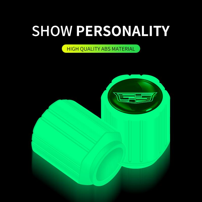 New 4PCS Luminous Car Tire Valve Cap Fluorescent Night Glowing Decor For Cadillac CT4 CT5 CT6 ATS XTS