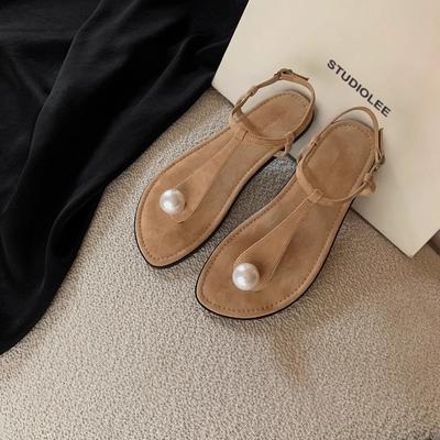 Версия из коровьей кожи~ Благородные минималистичные шлепанцы-стринги из плоской кожи с австралийским белым жемчугом для женщин