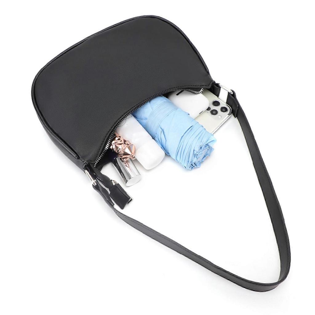 Women Bag PU Leather Underarm Bag Fashion Handbag Retro Armpit Bag Solid Color Shoulder Bag Dumplings Bag for Commuting  White