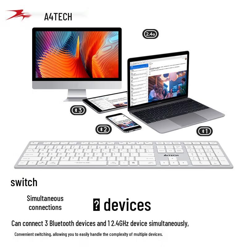 Беспроводная Bluetooth тихая клавиатура с ножничными клавишами A4Tech FBX50C