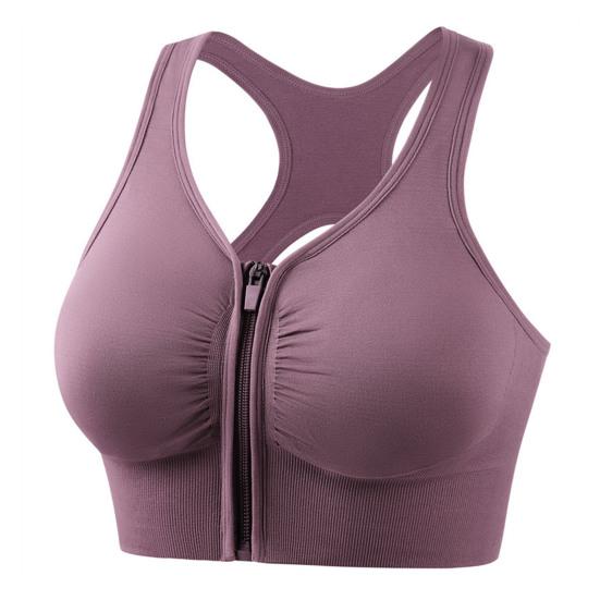 Bra Front Zipper Closure Solid Color Vest Type Hollow Out Back Adjustable Shockproof