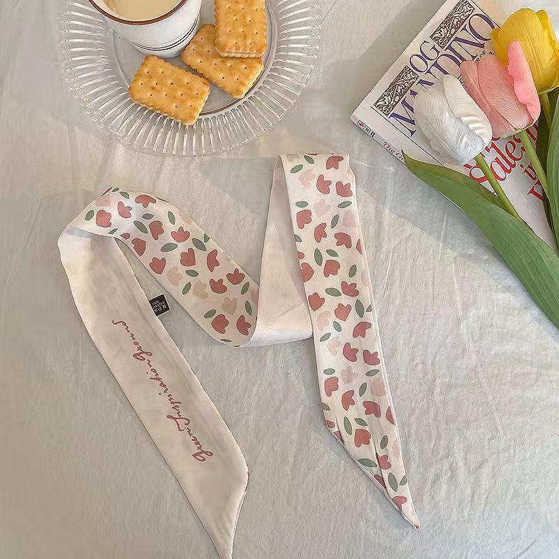 Маленький белый и нежно-зеленый шелковый шарф для женщин, тонкая лента, повязка на голову, резинка для волос, украшение для сумки, длинный