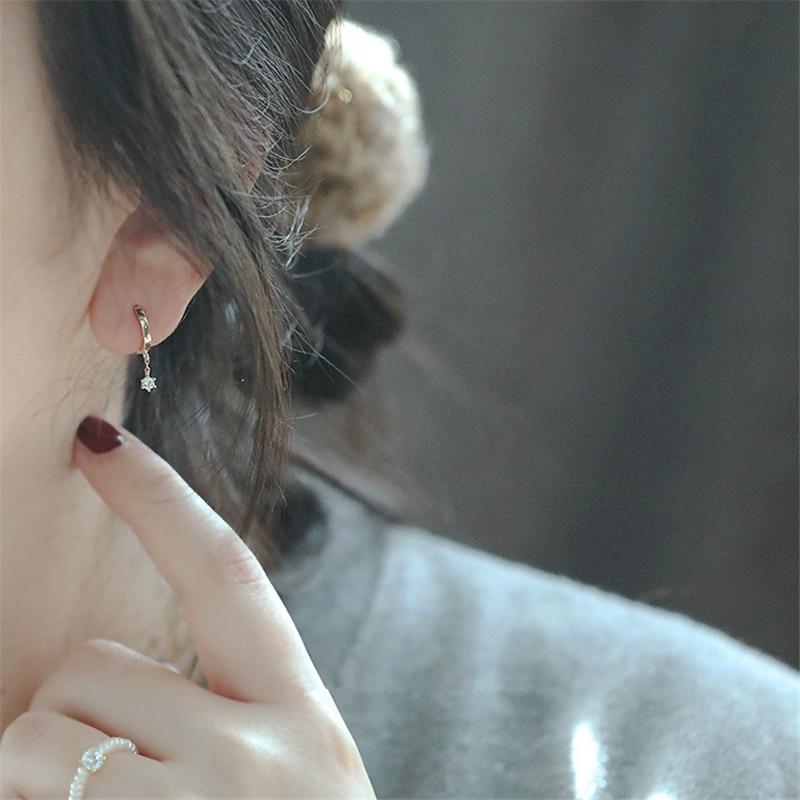 Серьги из стерлингового серебра 925 пробы в Корейском стиле с маленькими кристаллами для женщин, классические модные ювелирные изделия для свадебной вечеринки, подарок