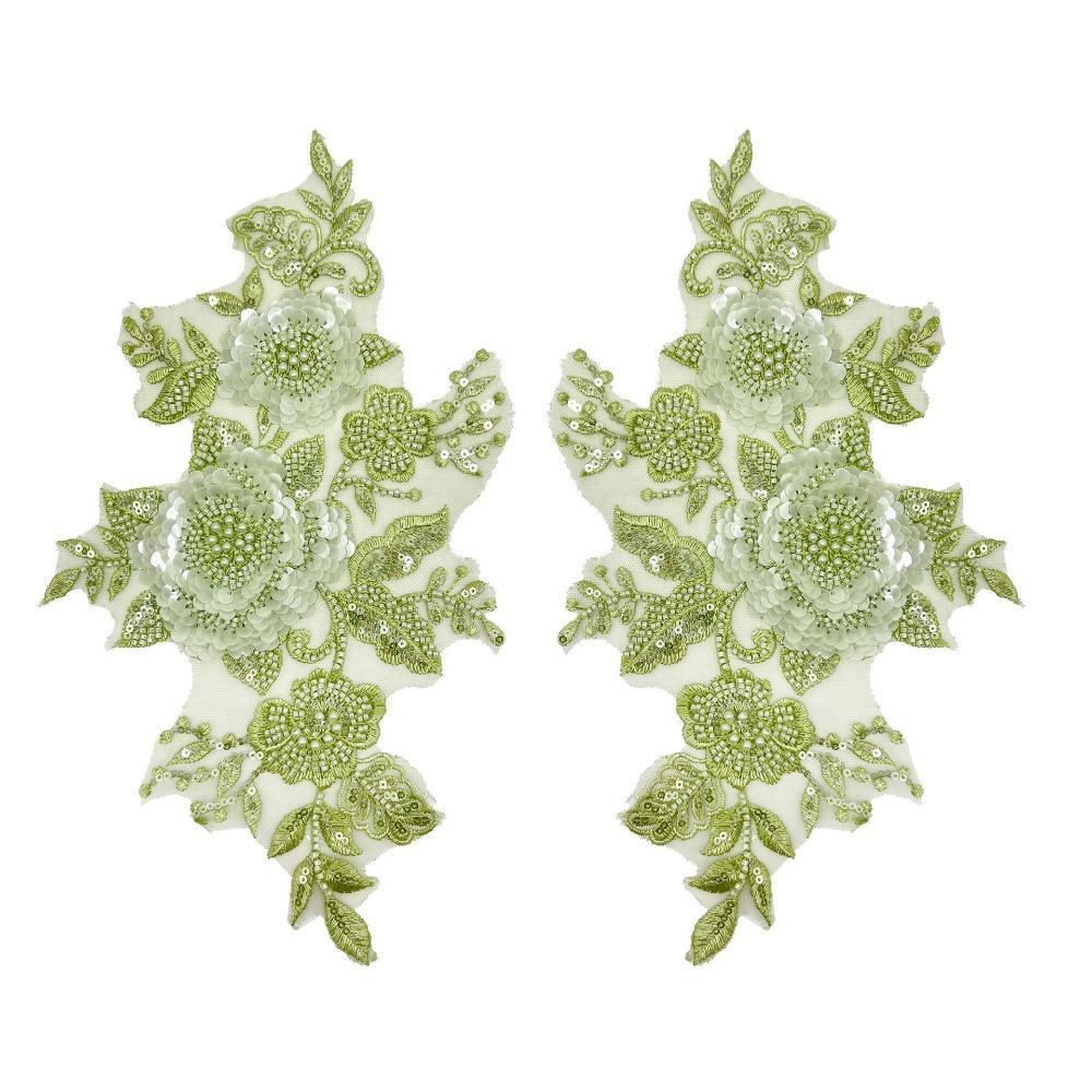 2PCS Handmade Pearls Embroidery Applique DIY Crafts Cloth Applique Exquisite Cloth Patch Sewing