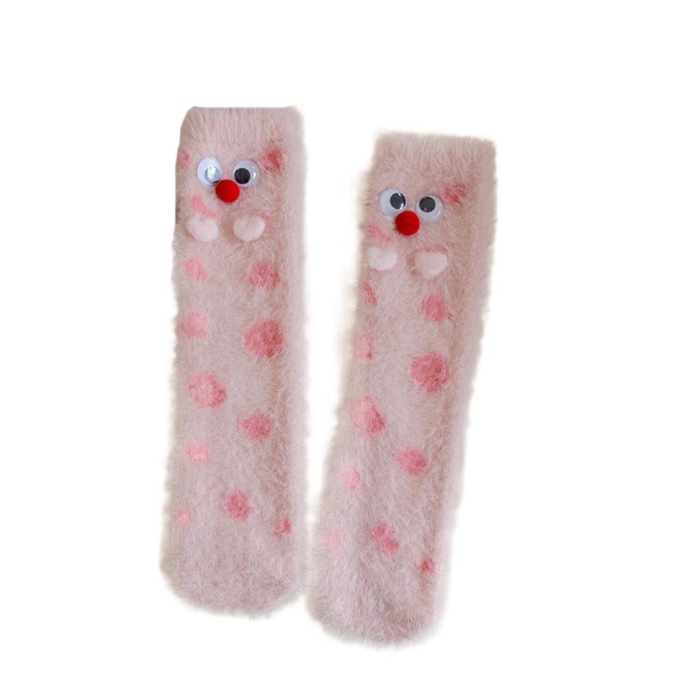 Cute Eyes Plush Dot Socks Soft Thicken Warm Socks Ins Mink Fur Socks  Girls