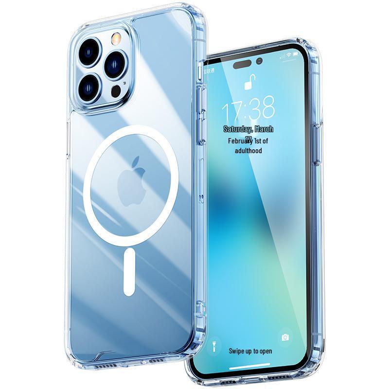 Прозрачный Магнитный Защитный Чехол Два-в-Одном Ударопрочный для iPhone 15/14 Pro Max