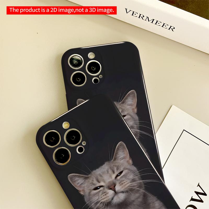 2DFlat Gray Tabby Cat Portrait Phone Case All inclusive film hard iPhone case, compatible with iPhone 18 Pro Max 17 16 15 14 13 12 11