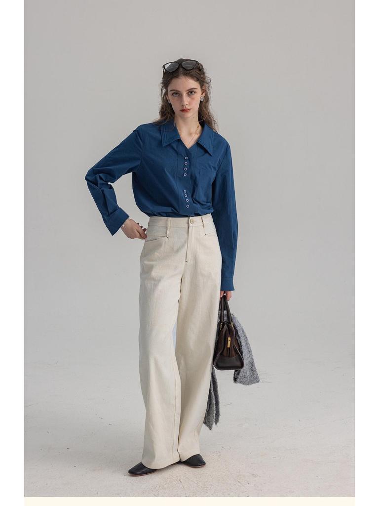 Dailyart Женская приталенная рубашка для офиса с вышивкой "Синяя волна Морская соль"