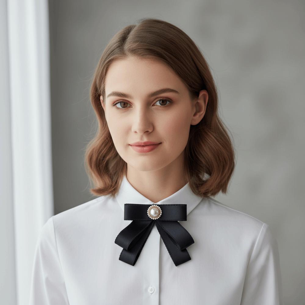 Solid Color Black Bow Necktie Pearl Funerals Memorial Pin Simple Ribbon Badge Brooch Parties