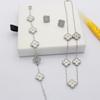 3PCS Fashion Versatile Clover Laser Bracelet Necklace Earnail Titanium Steel Set
