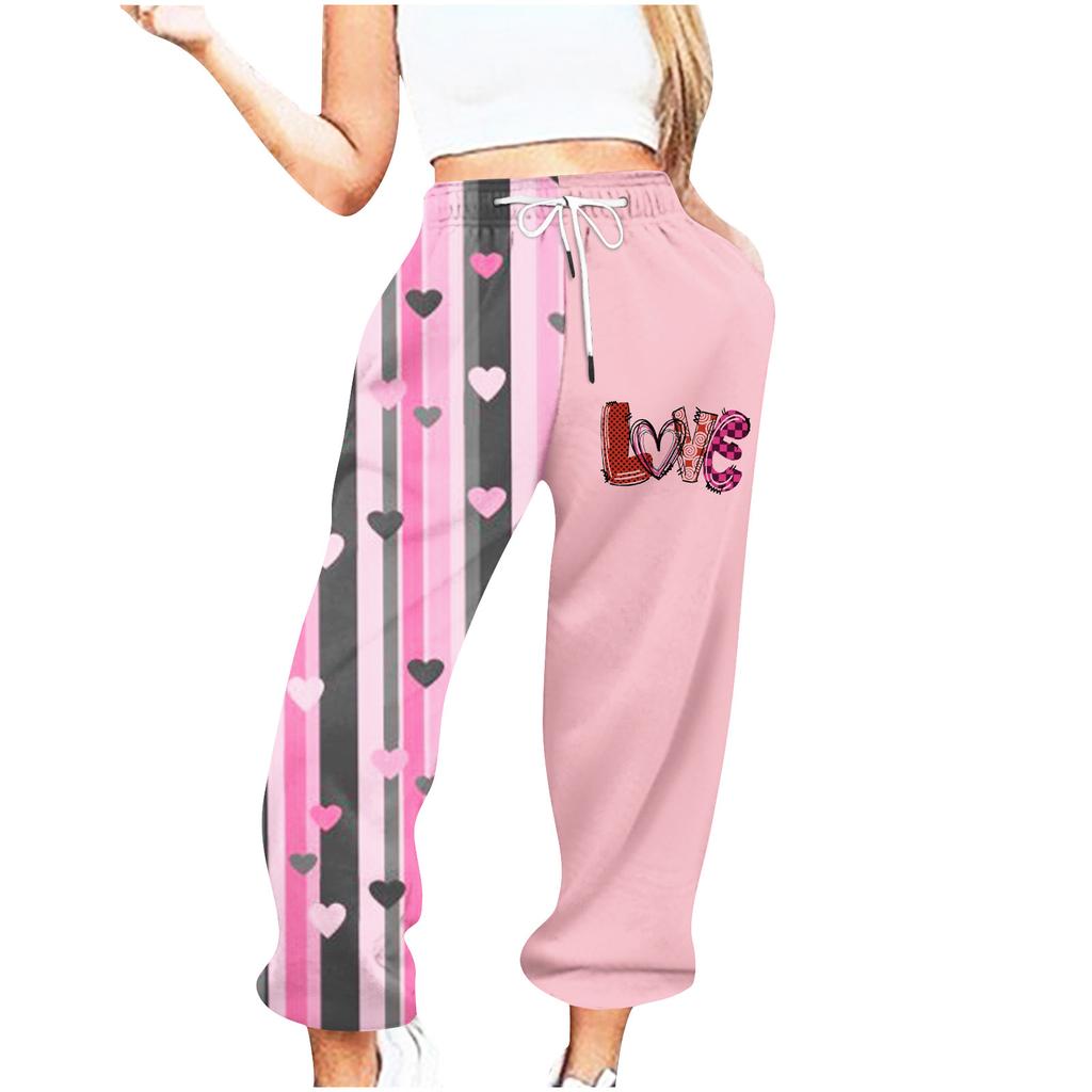 Женские повседневные модные повседневные брюки с принтом на День святого Валентина Брюки с завязками на шнурке