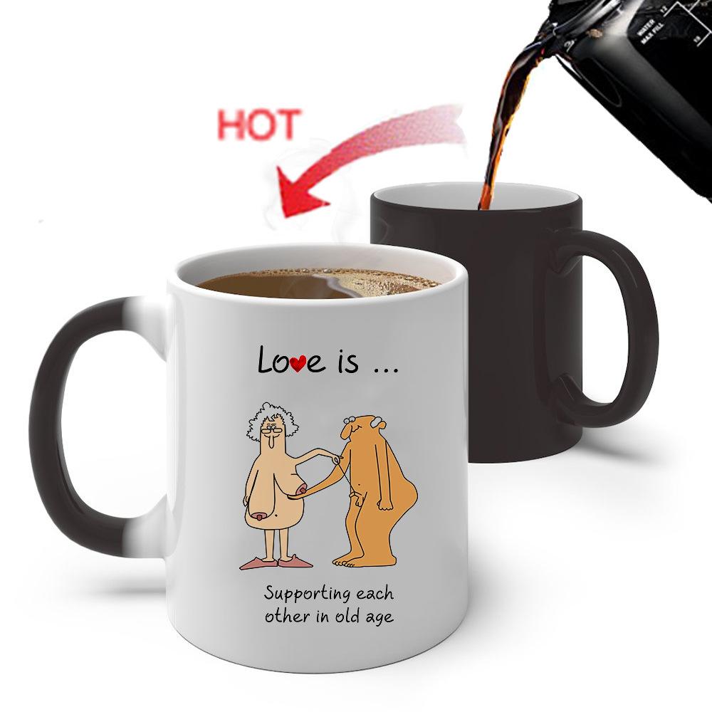 Забавная мультяшная серия, меняющая цвет кружка, керамическая чашка для кофе с ощущением тепла, праздничный подарок для мужчин и женщин