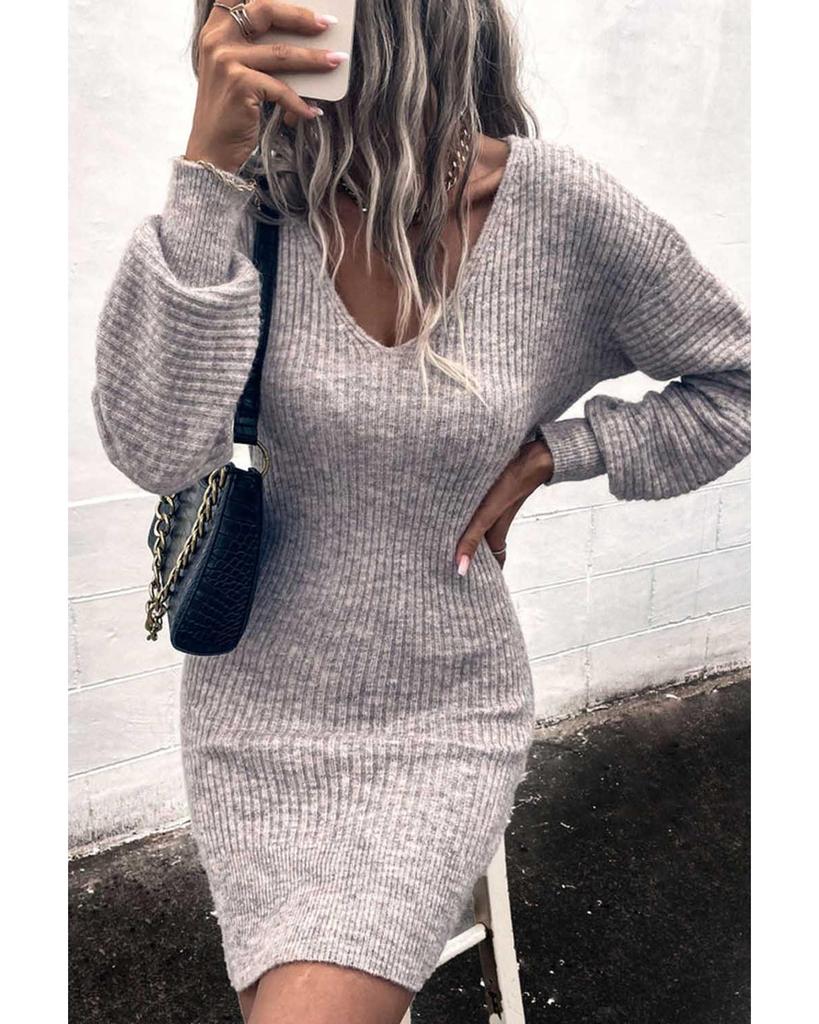 Azura Exchange V Neck Bodycon Sweater Dress