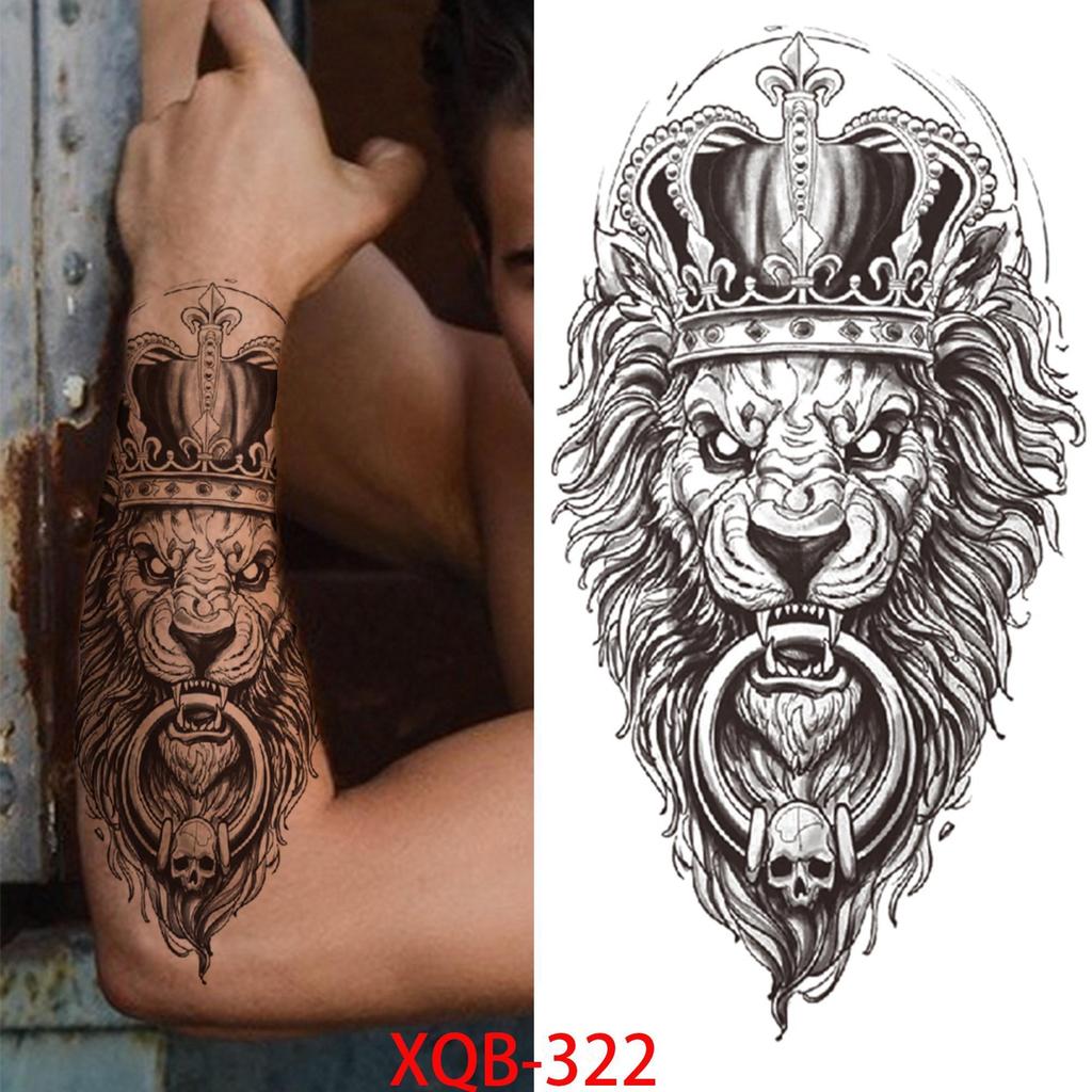 1 PC 210*114MM Cat Geometry Black Temporary Tattoos For Men Women Black Forest Skull Tiger Wolf Tattoo Sticker Evil Devil Arm Tattoo