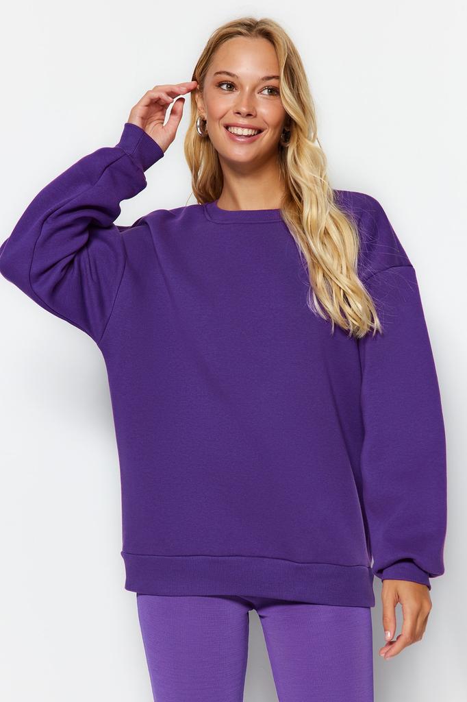 Women's Fashion New Sweatshirt Green Oversize Casual Cut Basic Crew Neck Thick Fleece Knitted Sweatshirt