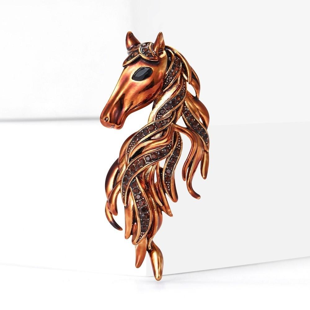 Luxury Horse Head Brooch Rhinestone Dripping Oil Enamel Jewelry Accessories Party