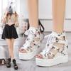 Shoes For Women 2024 New Roman Sandals Ladies High Heeled Lace-Up Muffin Wedges Fishbeak Ladies Back Zipper Soles