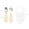 UBMom Infant Stainless Steel Silicone Handle Baby Food Spoon Fork Case Set, Injeolmi (Beige), 1 Set, Korean Popular Tableware