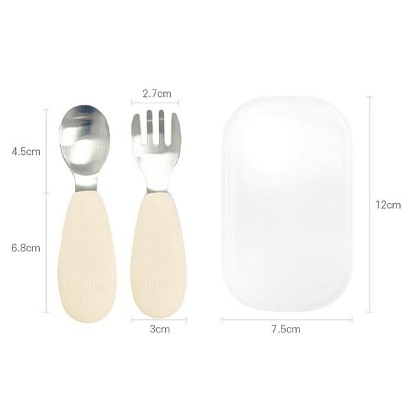 UBMom Infant Stainless Steel Silicone Handle Baby Food Spoon Fork Case Set, Injeolmi (Beige), 1 Set, Korean Popular Tableware