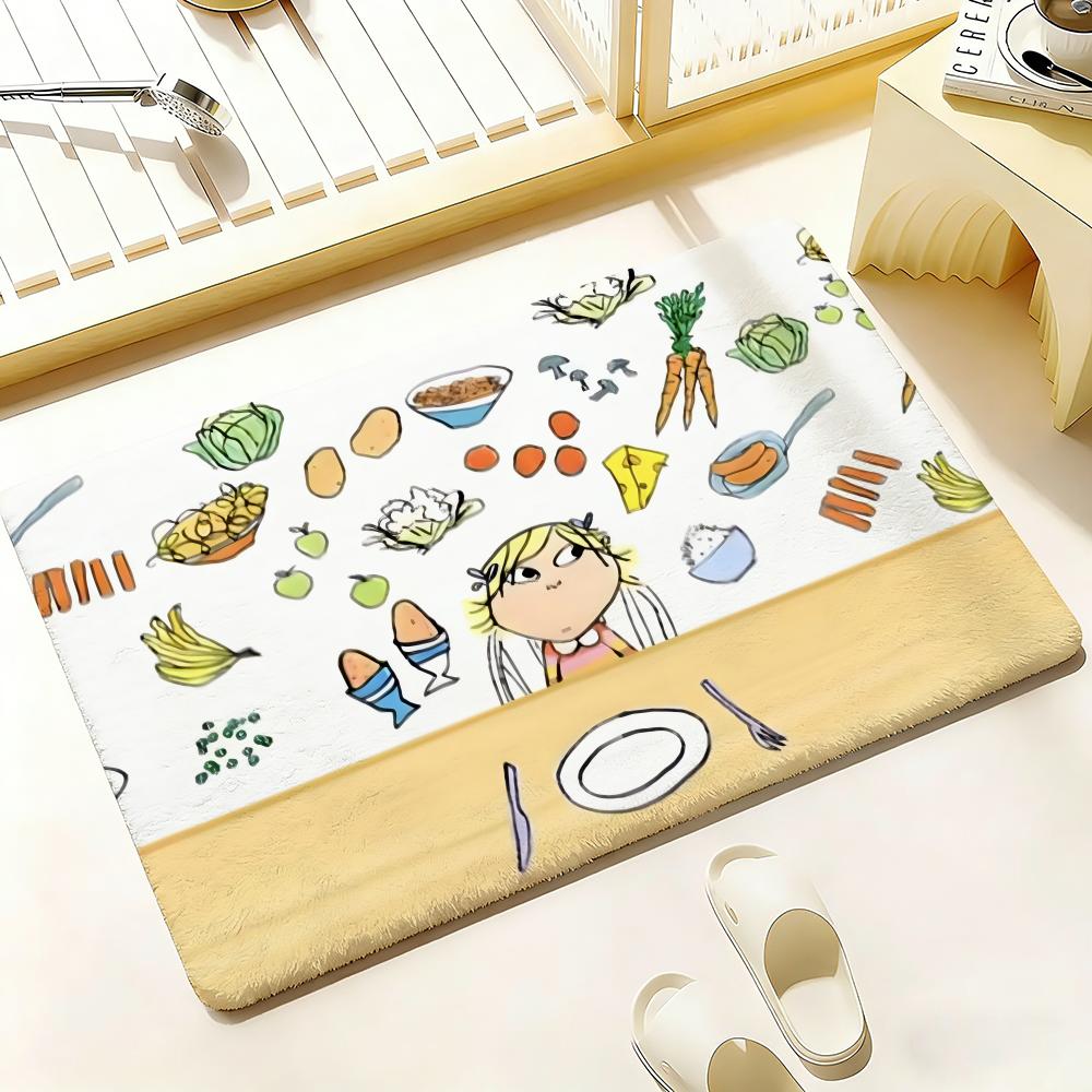 C-Charlie and Lola anime Floor Mat Bedroom Living Room Flannel Door Mat Non-Slip Home Decor