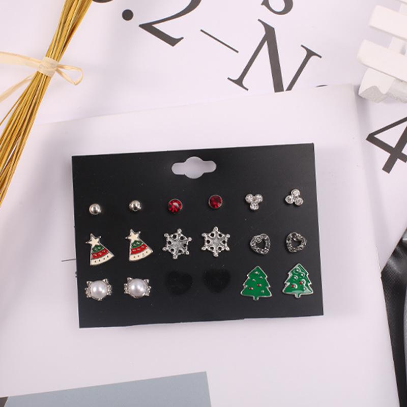 Christmas Stud Earrings Combination New Cartoon Holiday Alloy Dripping Elk Old Man Bell Earrings Set