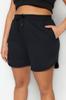 Women's Plus Big Size Fashion Black Thin Ribbed Knitted Shorts