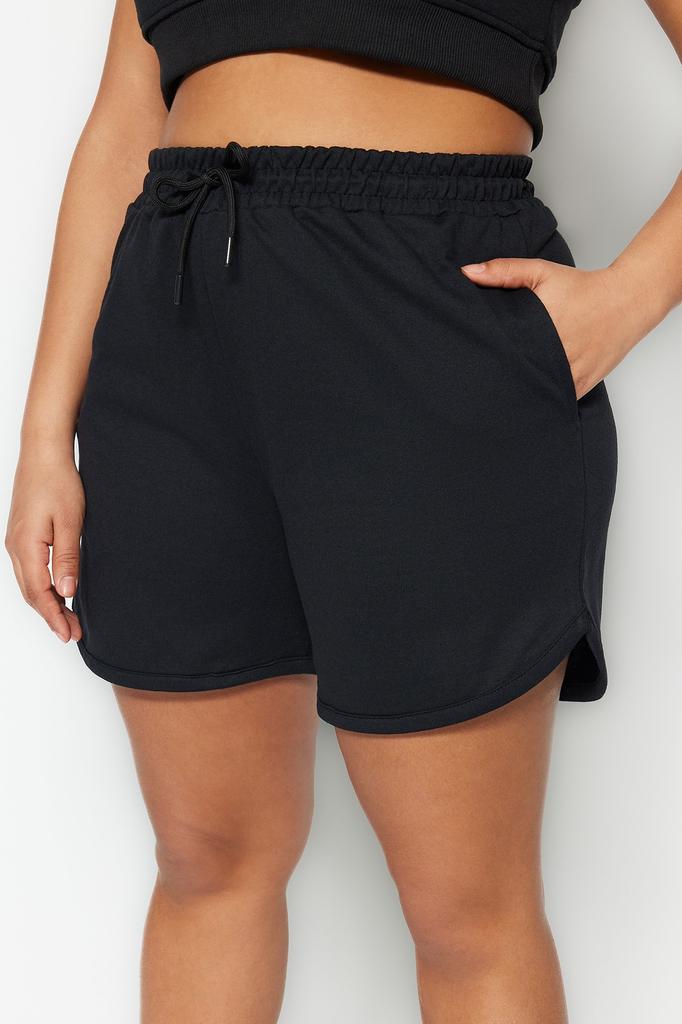 Women's Plus Big Size Fashion Black Thin Ribbed Knitted Shorts