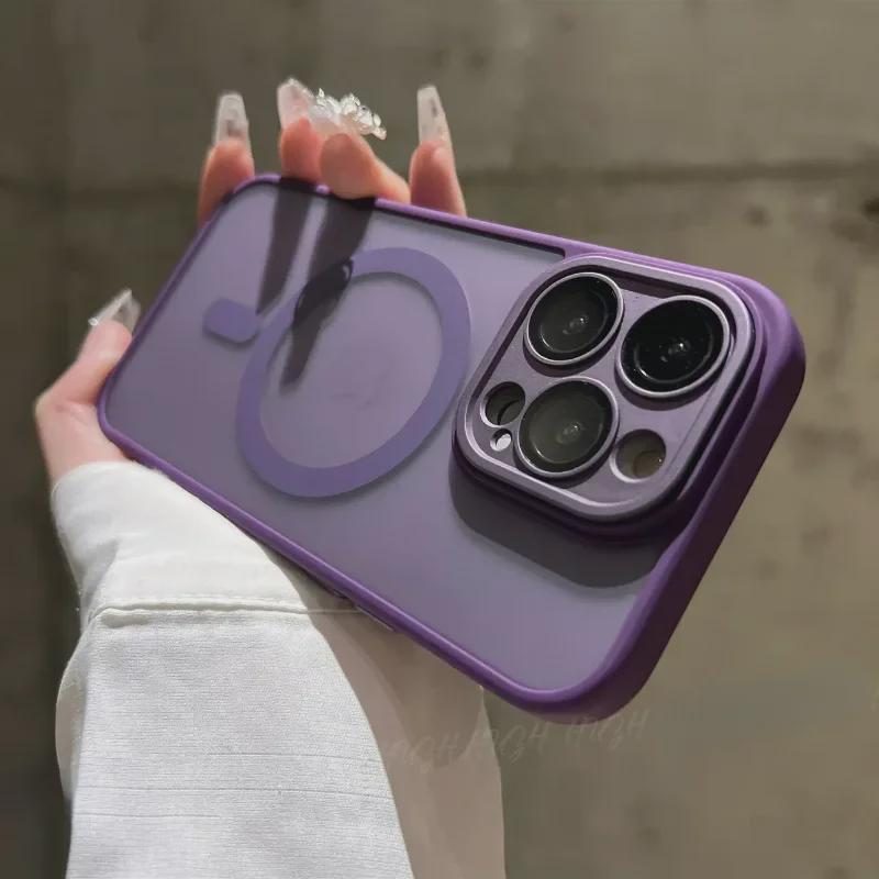 Magsafe Magnetic Skin for Apple 15Pro, 14Plus, 13: Frosted Case with Lens Film Protection.