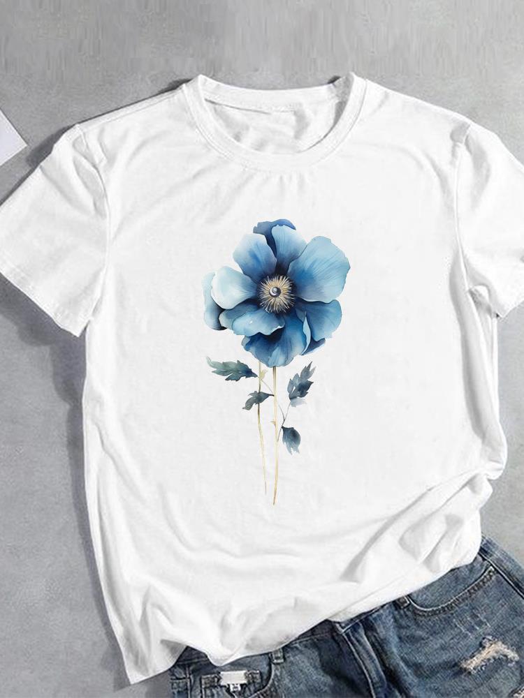 Unisex Flower Style Trend 90s Short Sleeve Fashion Print Lady Tee Top Clothing Casual  Tshirt FeUnisex Graphic T-shirts
