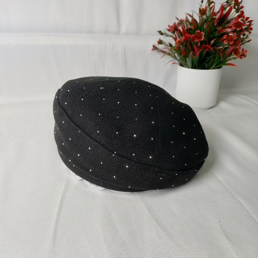 New Beret with Diamonds Female Sweet Temperament Painter's Hat Spring and Autumn Thin Face Small Beret Advanced Sense