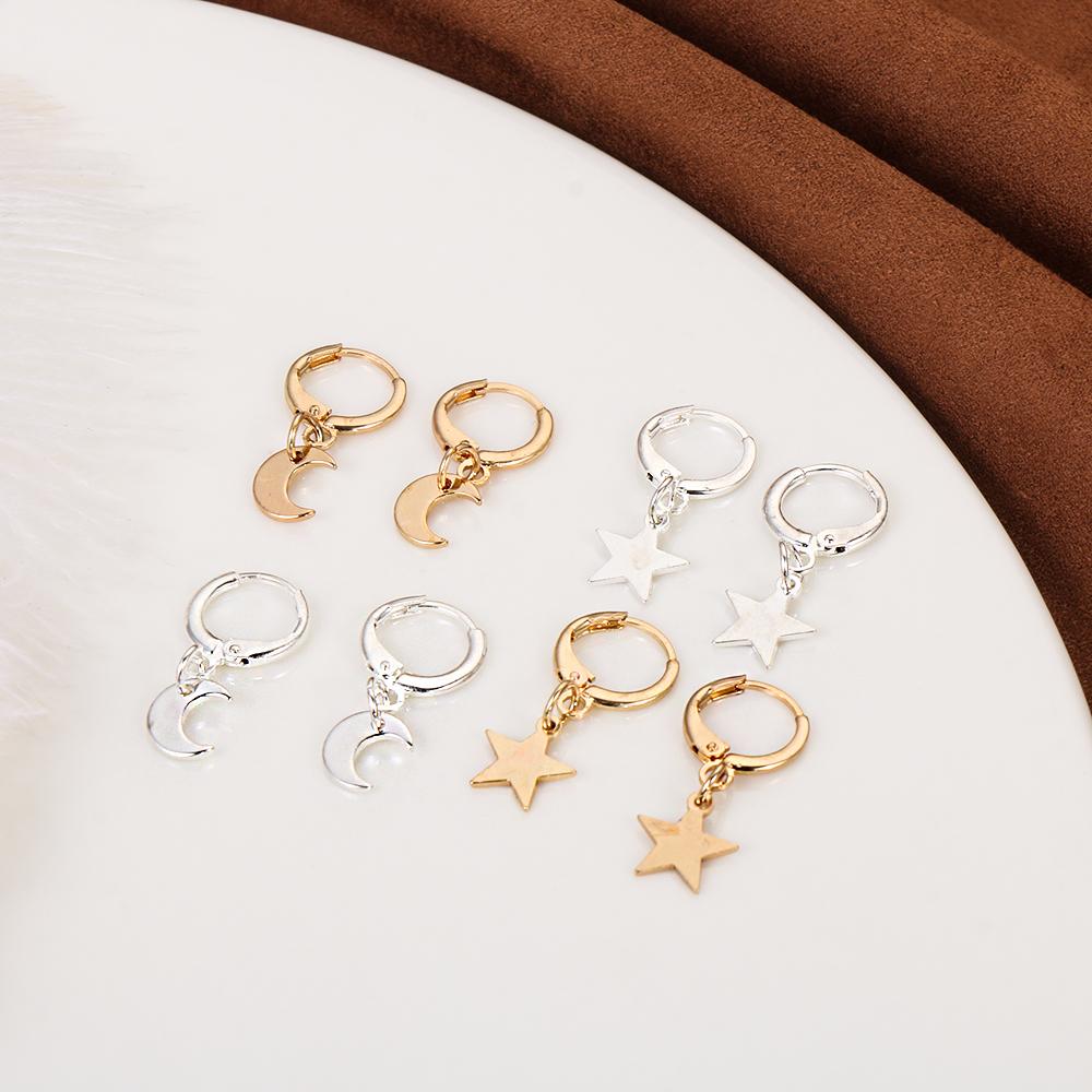 Fashion Tiny Moon Crescen Jewelry Ear-cuffs Ear Piercing Huggie Hoop Earring Small Star Charms